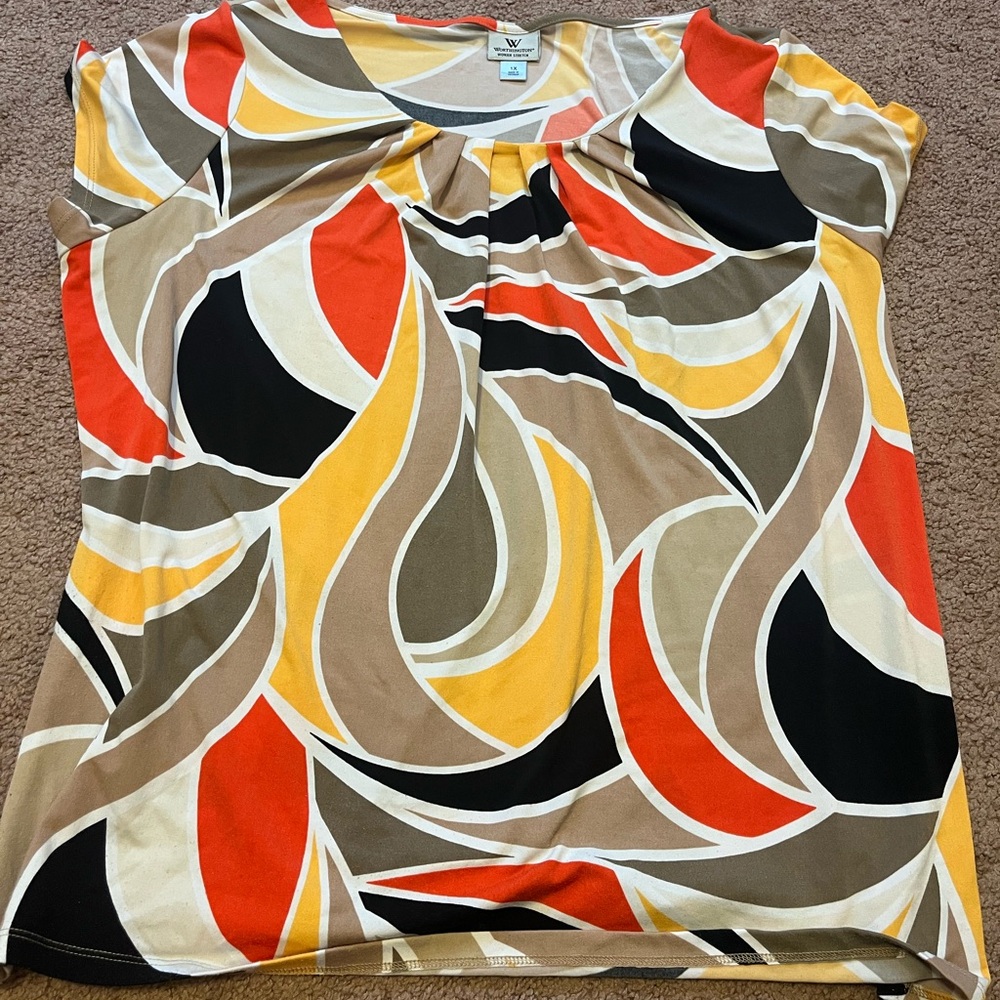 Worthington Women’s Multicolor Abstract Print Short Sleeve Top 1x